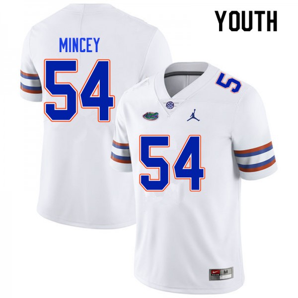 Youth #54 Gerald Mincey Florida Gators College Football Jerseys White